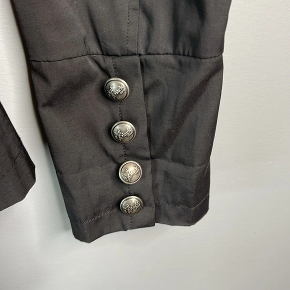 BLACK RIVET Double Breasted Short Trench Coat Jacket Black Sash Tie Belt Size M - Picture 6 of 14